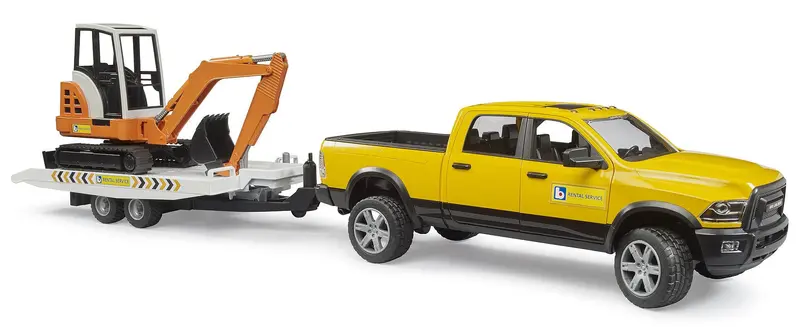 1/16 Bruder Ram 2500 Rental Service Pickup with Trailer and Mini Excavator