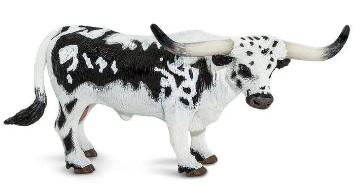 1/20 Black & White Texas Longhorn Bull Figurine – Realistic Animal Sculpture