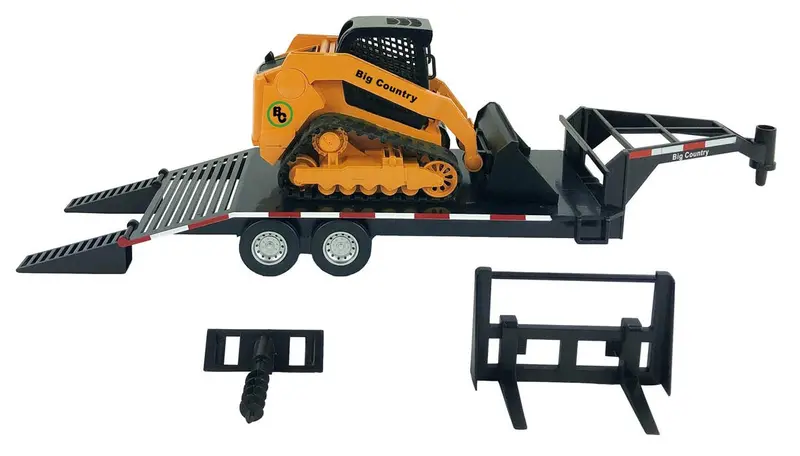 1/20 Scale Track Skid Steer Loader #450BC with Interchangeable Attachments and Flatbed Trailer