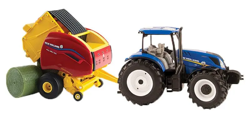1/32 New Holland T6.180 Tractor #13966 with Roll-Belt 560 Round Baler – Working Farm Combo Set