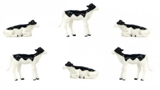 1/32 Scale Black and White Dairy Calf Figurines – 6-Piece Farm Animal Set