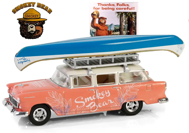 1/64 1955 Chevrolet Two-Ten Townsman Station Wagon – Smokey Bear Edition with Canoe & Roof Rack #38070-A
