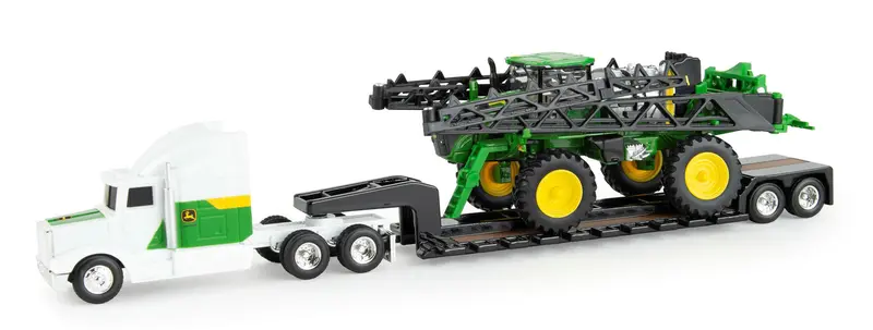 1/64 John Deere 612R Self-Propelled Sprayer with Semi and Lowboy Trailer Set