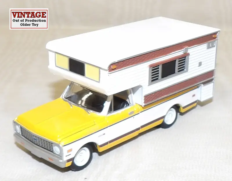 1:64 1972 Chevrolet C20 Cheyenne Pickup with Oversized Camper Shell – Repaired, Sold As-Is