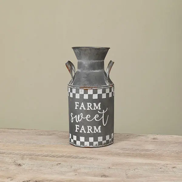 #2575360 12-Inch Galvanized Embossed Milk Can – Vintage Farm Accent