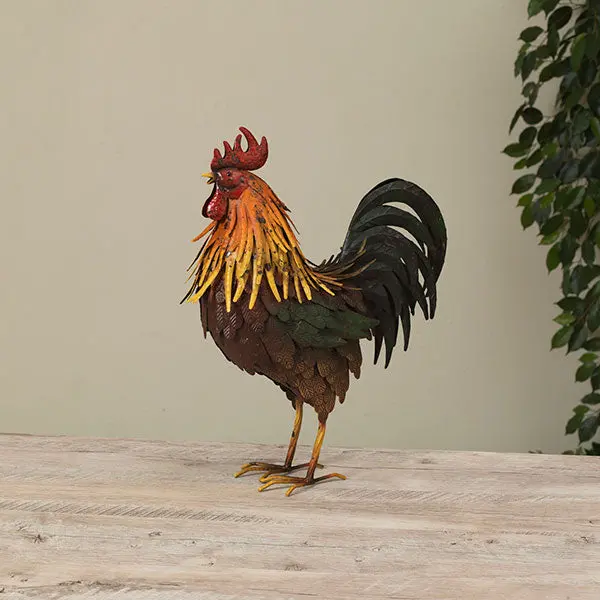 #2578620 15-Inch Metal Rooster Sculpture – Rustic Farm Decor