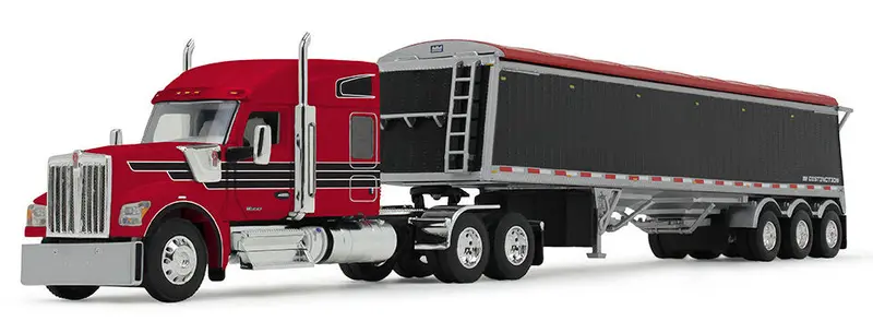 #60-2176 Kenworth W990 & Lode King Hopper Trailer Combo – Red/Black W990 + Black Hopper, 1:64 Scale