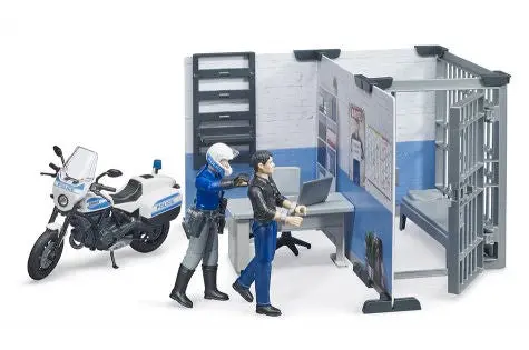 #62732 1/64 Scale Bworld Police Station Playset with Ducati Motorcycle