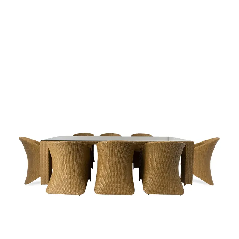 8-Person Outdoor Dining Set with Rectangular Glass Table & Rattan Chairs