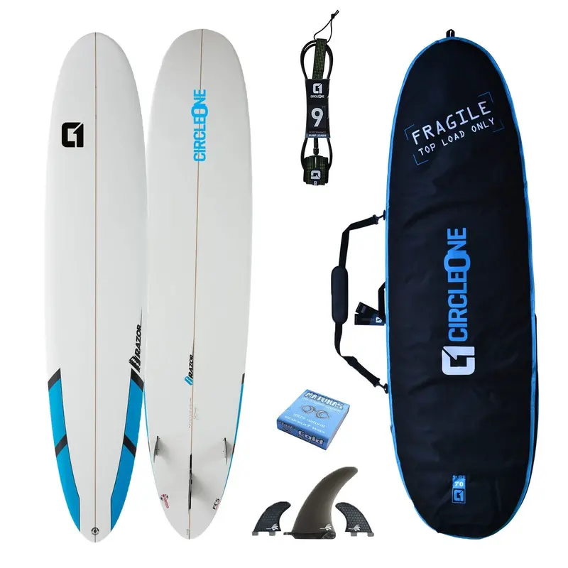 9ft Razor Round Tail Longboard Package – Includes Bag, Leash, Fins & Wax
