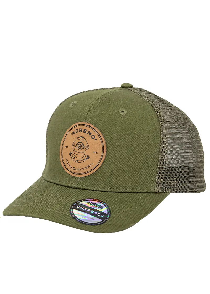 Adreno Surge Trucker Cap – Leather Helmet Badge Accent
