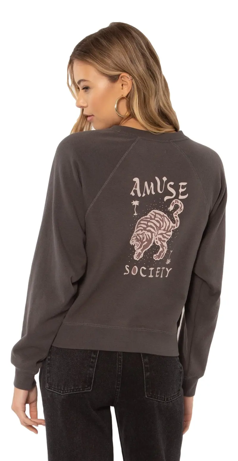 Amuse Society Wild Me Pullover in Charcoal – Textured Knit Top