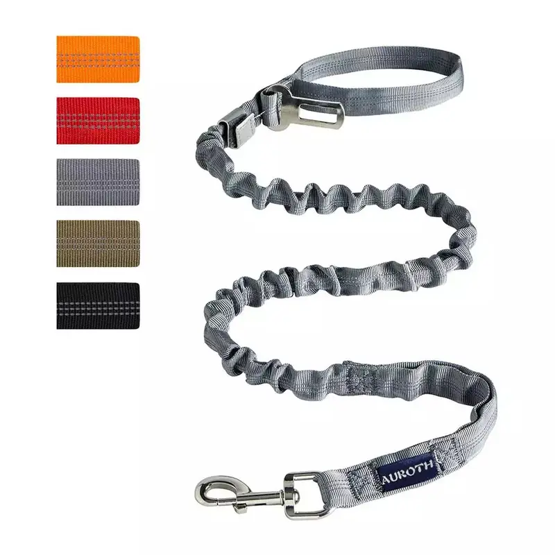 Auroth Heavy-Duty 4.5-Foot Bungee Dog Leash – Gray Tactical Training Leash