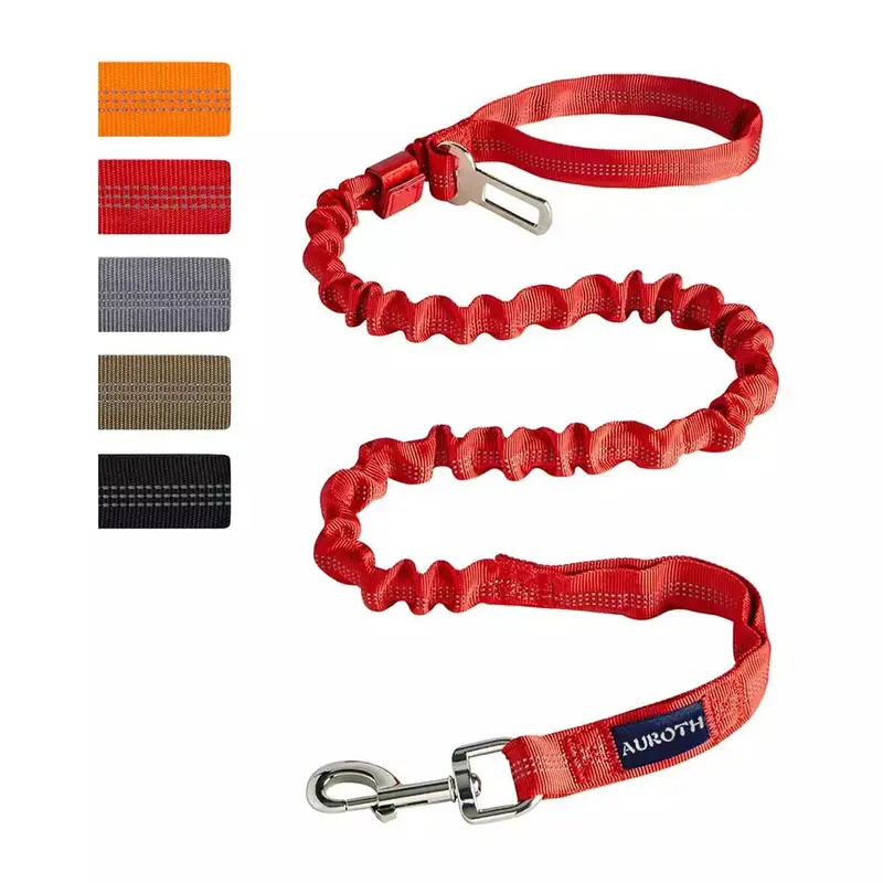 Auroth Heavy-Duty 4.5-Foot Bungee Dog Leash – Red Tactical Training Leash