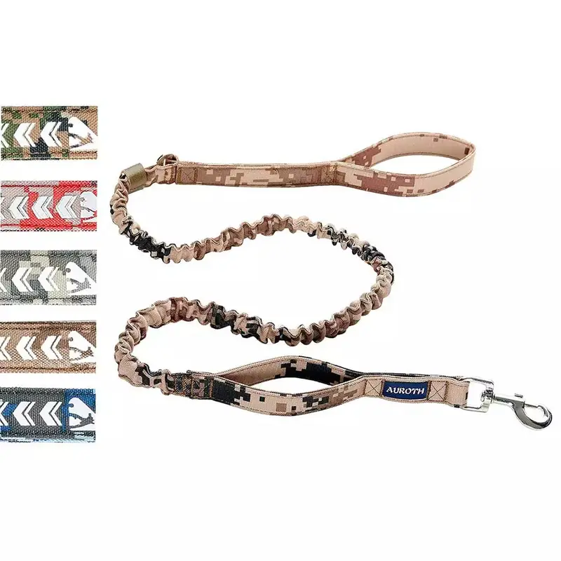 Auroth Heavy-Duty 6-Foot Bungee Dog Leash – Desert Camo Tactical Training Leash