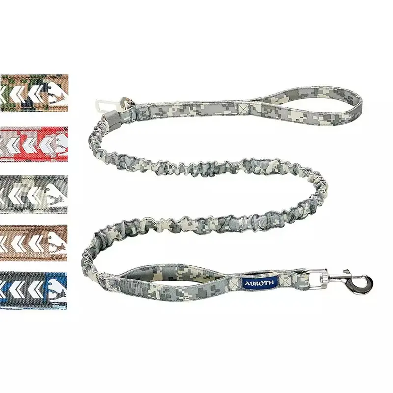 Auroth Heavy-Duty 6-Foot Bungee Dog Leash – Gray Camo Tactical Training Leash