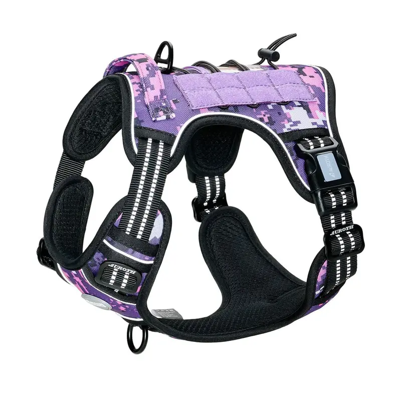Auroth Purple Camo Tactical Dog Harness – Adjustable Vest with Handle & Front Clip for No-Pull Control