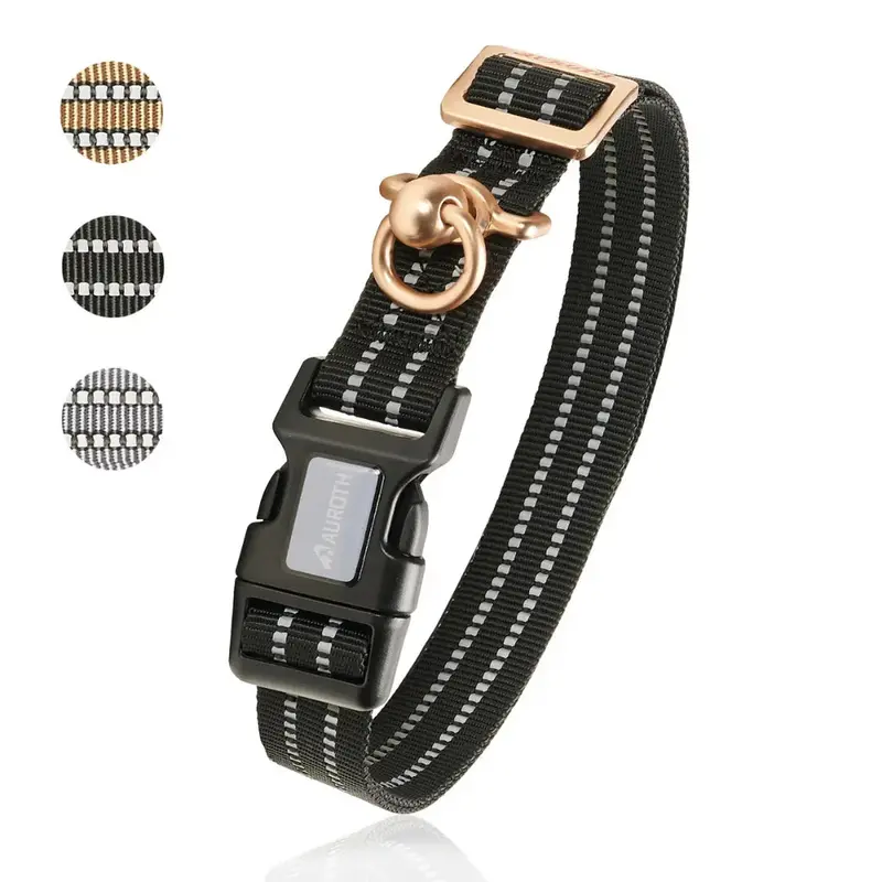 Auroth Soft Nylon No-Pull Dog Collar for Medium & Large Breeds – Black