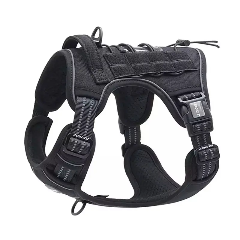 Auroth Tactical Dog Harness – Black No-Pull Vest with Front Leash Clip & Handle