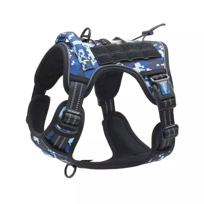 Auroth Tactical Dog Harness – Blue Camo No-Pull Vest with Front Leash Clip & Handle
