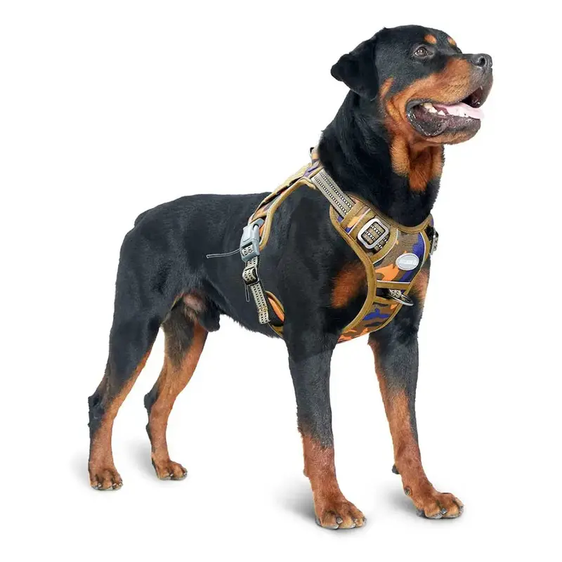 Auroth Tactical Dog Harness – Blue/Orange Camo No-Pull Vest with Front Leash Clip & Handle