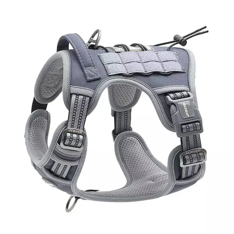Auroth Tactical Dog Harness – Gray No-Pull Vest with Front Leash Clip & Handle