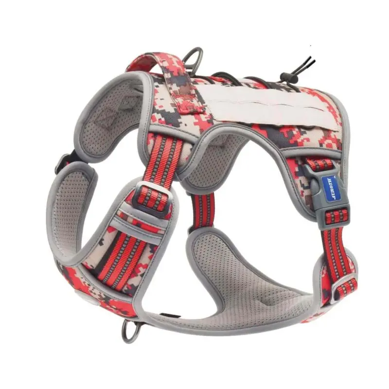 Auroth Tactical Dog Harness – Red Camo No-Pull Vest with Front Leash Clip & Handle