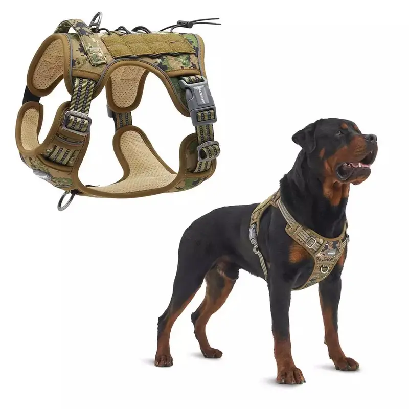 Auroth Tactical Dog Harness – Woodland Camo No-Pull Vest with Front Leash Clip & Handle