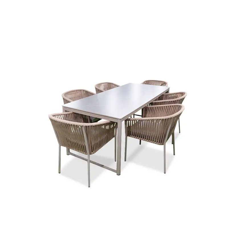 Beige 6-Seat Outdoor Dining Set