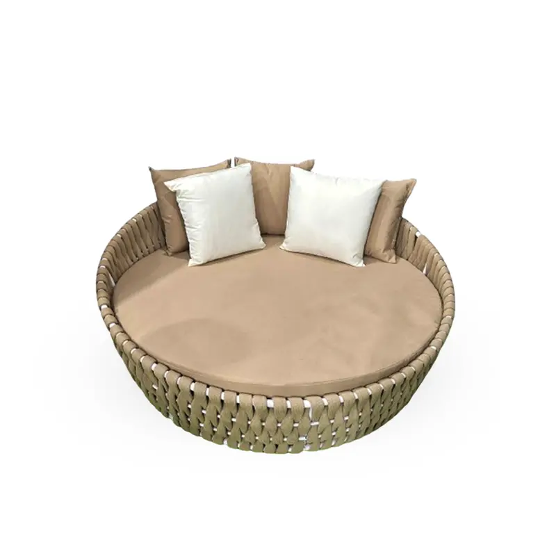 Beige Round Lounging Sunbed for Backyard Relaxation