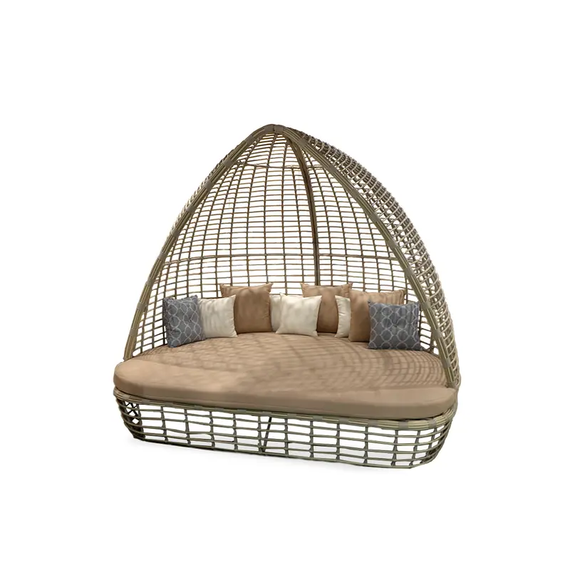 Beige Wicker Daybed with Premium Cushion Set