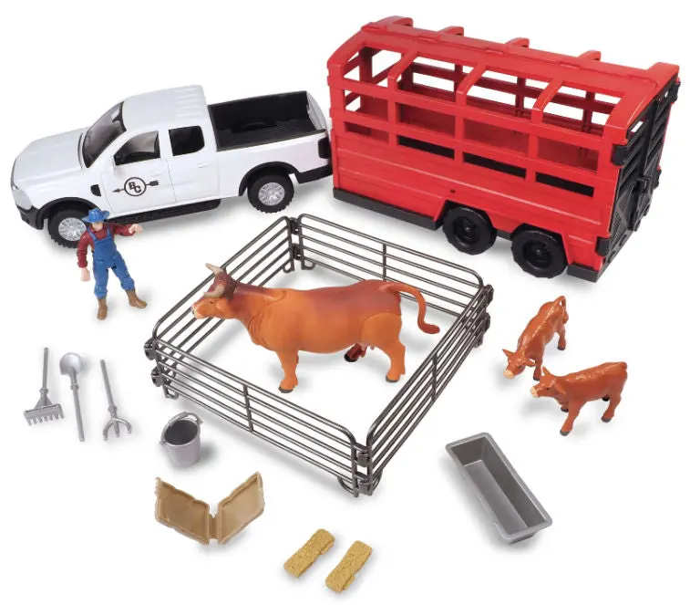 Big Country Truck & Cattle Trailer Playset – 18-Piece 1:20 Scale Set