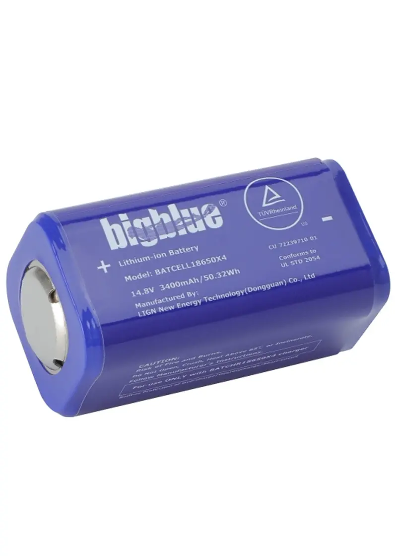 BigBlue 18650×4 Rechargeable Lithium-Ion Battery Kit – Optimized for Underwater Lighting Systems