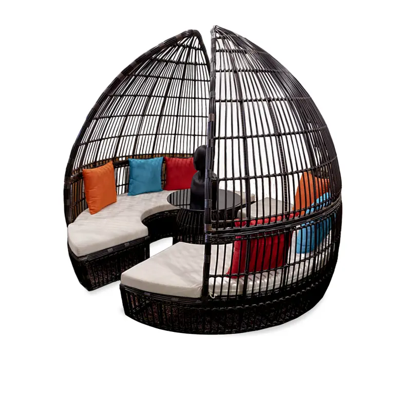 Black Cabana Set: Tempered Glass Table + Coordinated Cushions