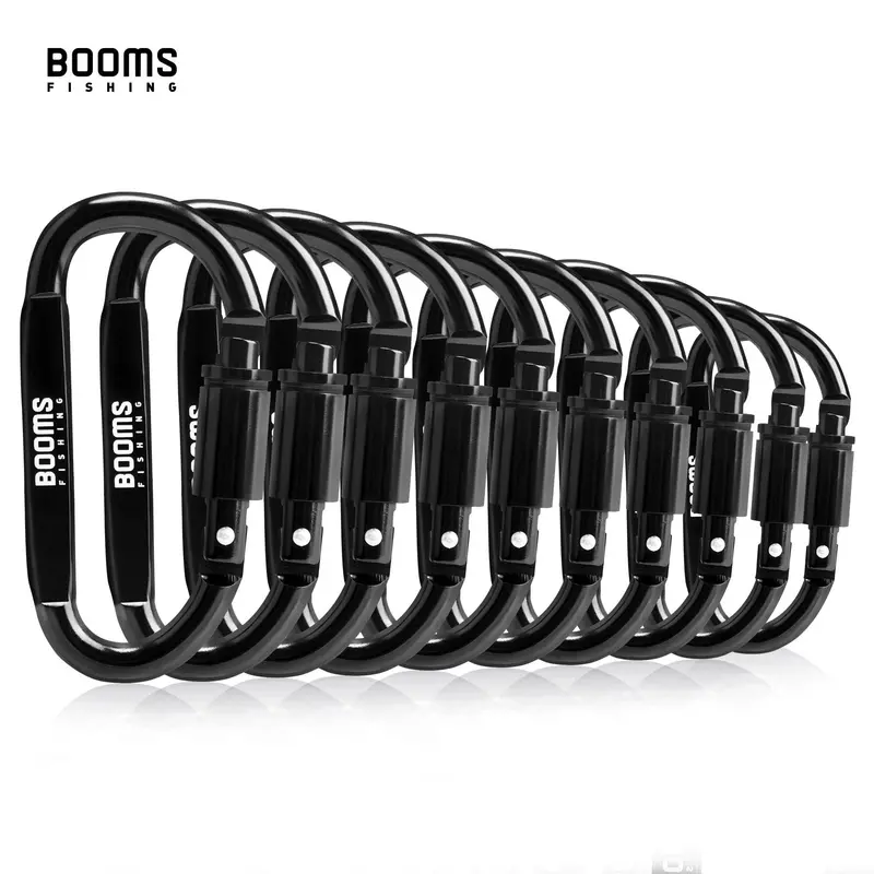 Booms Survival Carabiner Set – 1 or 9-Piece Aluminum D-Ring Clips with Screw-Lock Mechanism for Camping & Travel