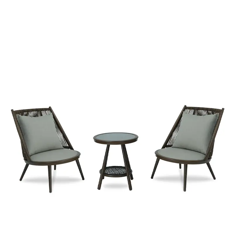 Brown Lounge Set Featuring Two Chairs and Tempered Glass Coffee Table