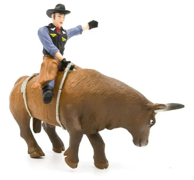 Bucking Bull & Rider Duo – Brown Finish, 1:16 Scale Pair Set