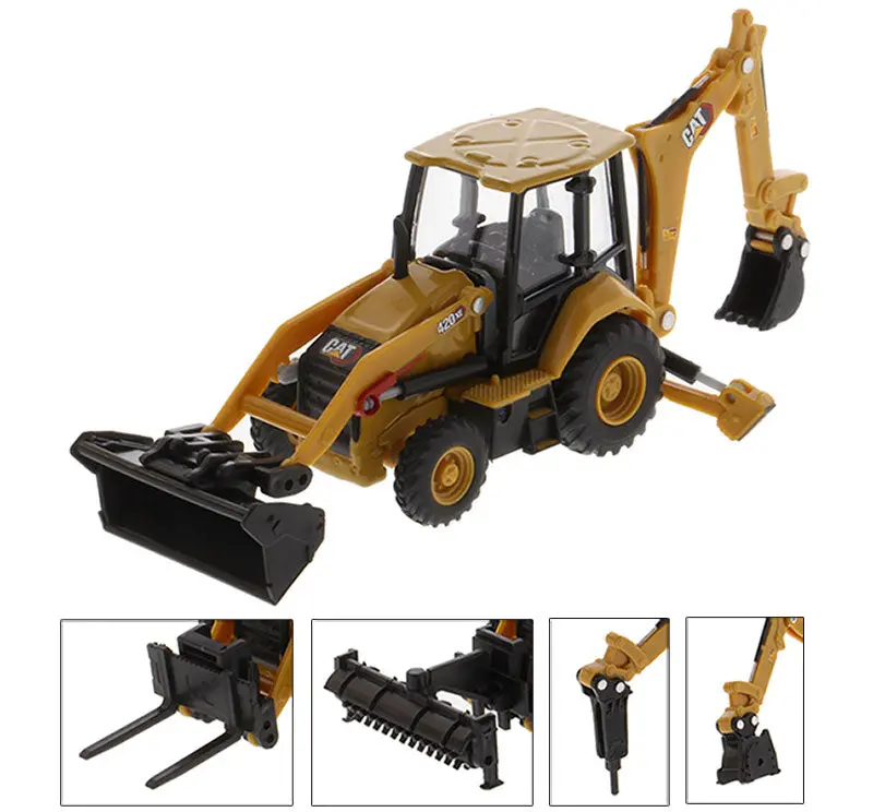 Caterpillar 420 XE Backhoe Loader with Four Attachments – 1:64 Working Construction Model