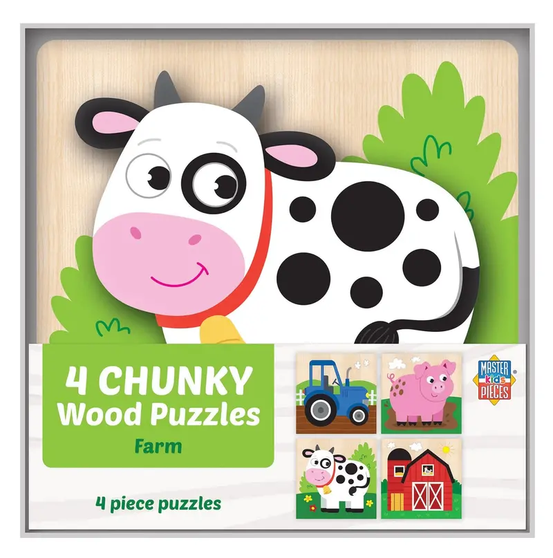 Chunky Farm Animal Puzzles – Set of 4 Wooden Learning Puzzles for Toddlers