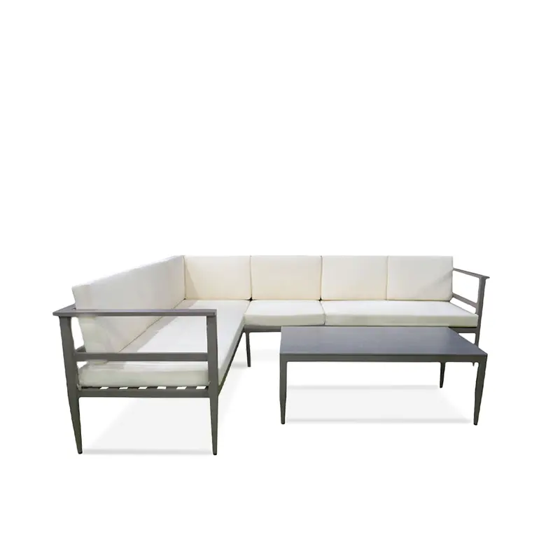 Clean-Line White Aluminum Sofa Set with Center Table