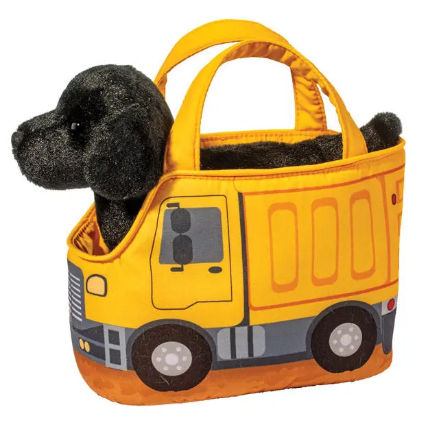 Construction Truck Pet Sak with Black Labrador Plush Toy