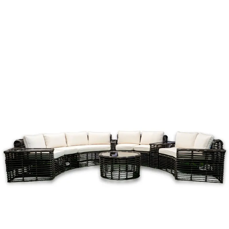 Contemporary Curved Outdoor Lounge Set Featuring Tempered Glass Armrests
