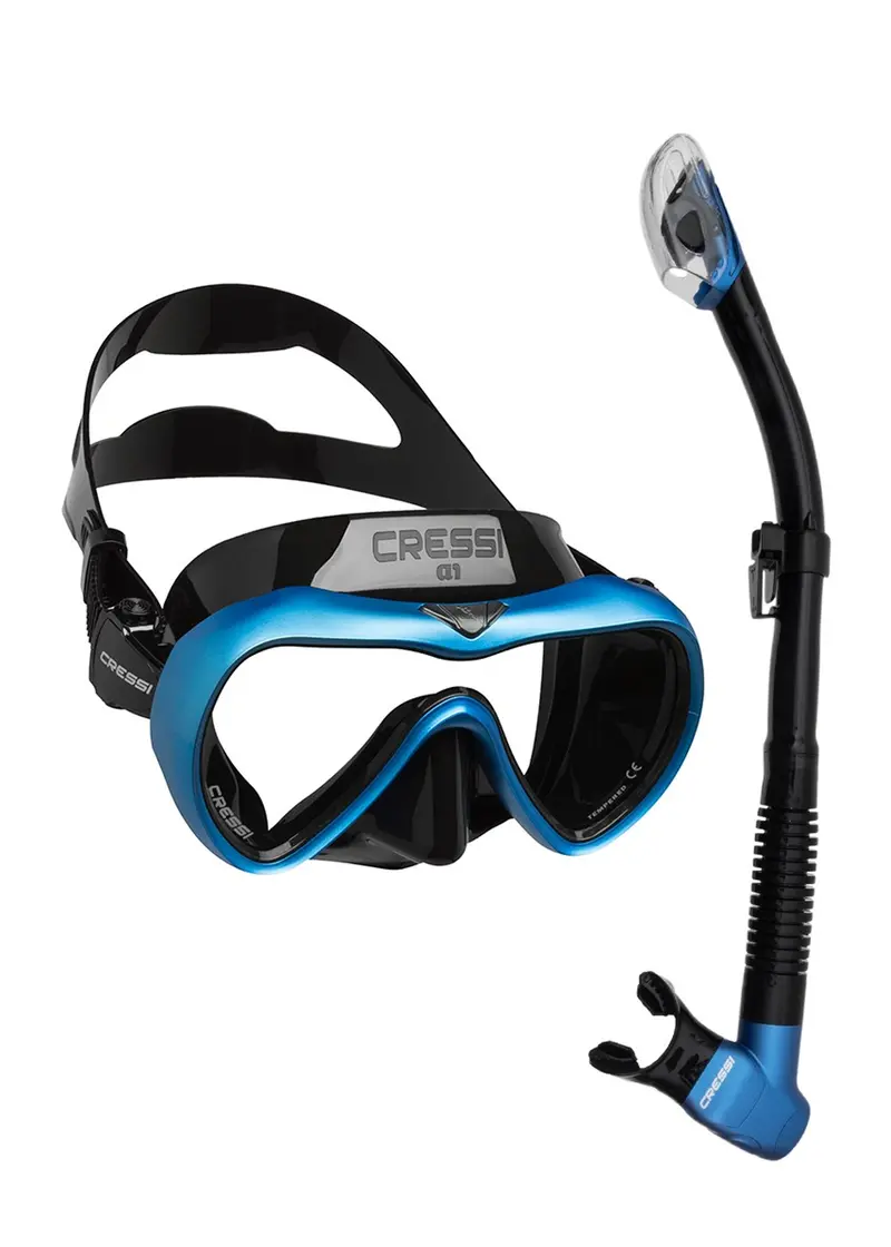 Cressi A1 Anti-Fog Snorkel Set with Tempered Glass Mask