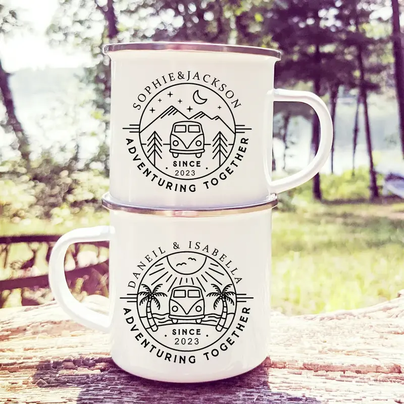 Custom Enamel Coffee Mug – Personalized 12oz Camping Mug with Name or Text
