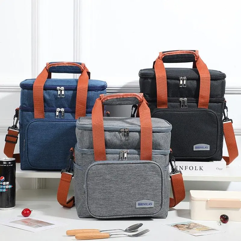 Double-Layer Thermal Lunch Bag – 14L Waterproof, Leakproof Insulated Cooler for Office, Picnics & Commuting