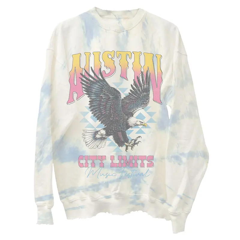 Eagle Motif Tie-Dye Crewneck Sweatshirt