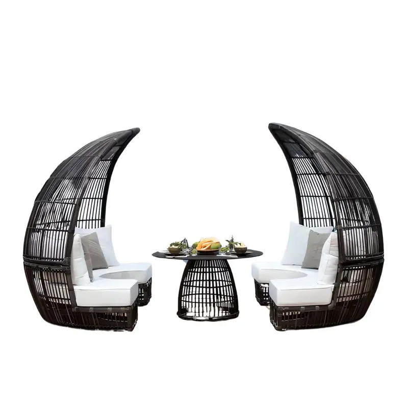 Elegant Cabana Lounge Ensemble with Frosted Glass Table and Premium Cushions