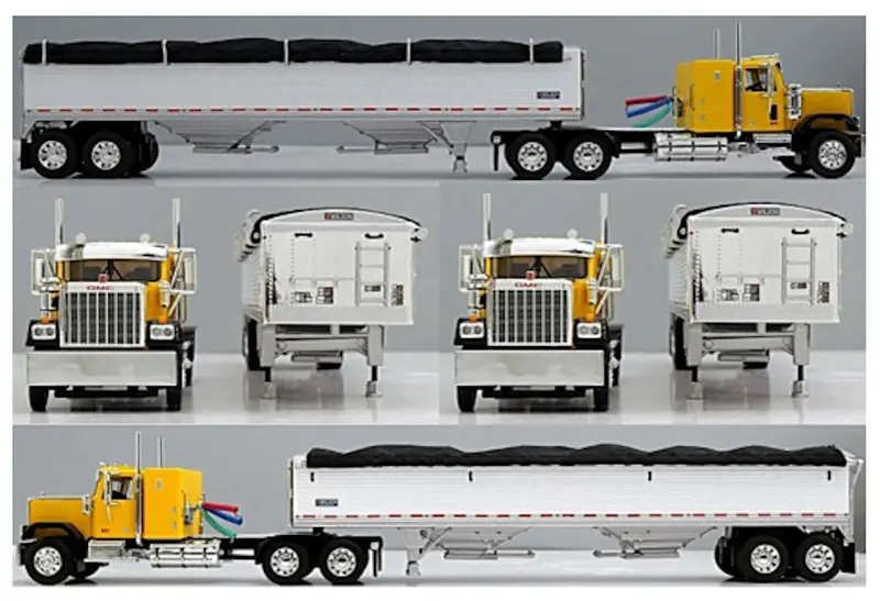 GMC General Day Cab with Wilson Grain Trailer – Yellow/Black 1:64 Scale Model