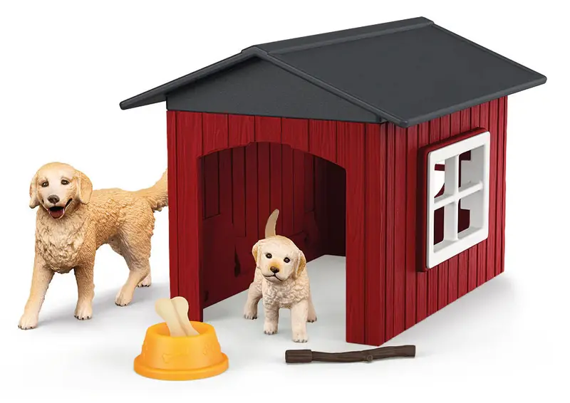 Golden Retriever Pair in Dog Kennel – 1:20 Scale Pet Habitat Scene