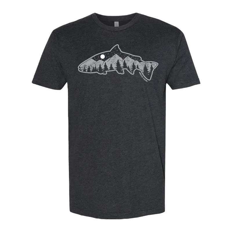 Grayscale Fish Mountain Art T-Shirt